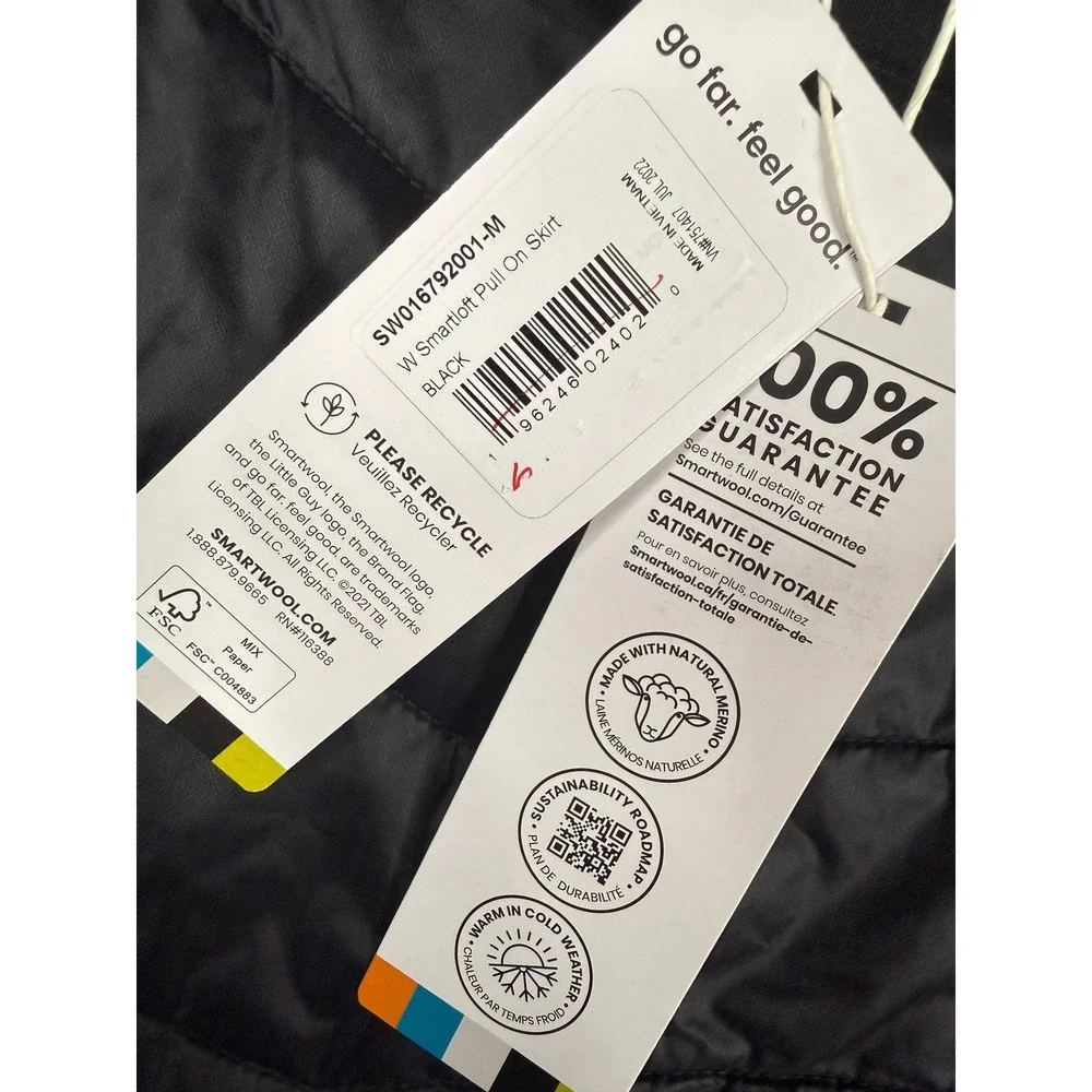 Smartwool Smartloft Pull‎ On Skirt Women M Black Quilted Insulated Gorpcore NEW